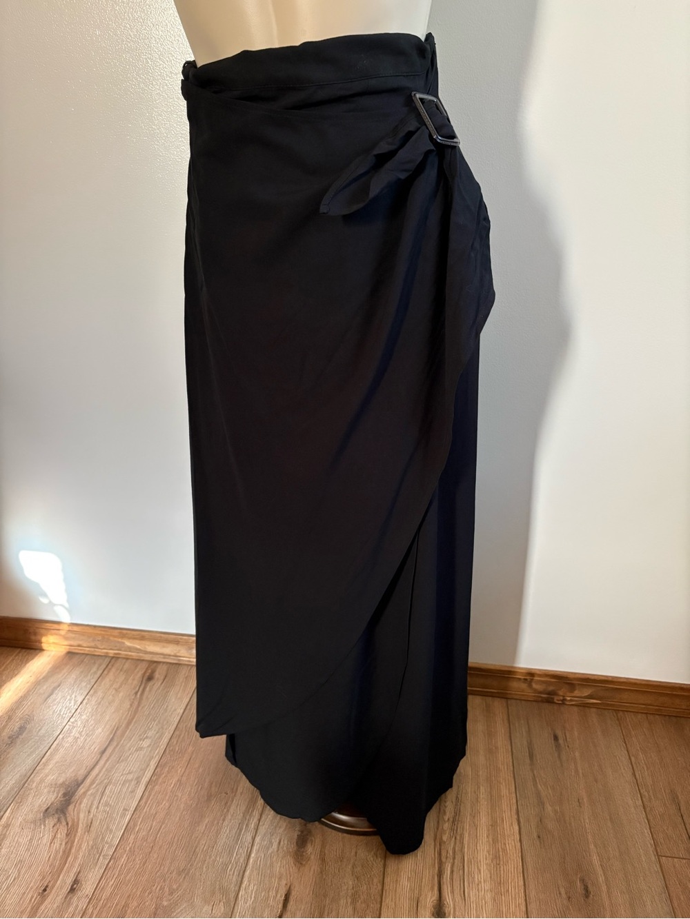 VTG Robert Jacob Dublin Black Wrap Maxi Skirt Irish Designer Y2K Buckle US 4/6